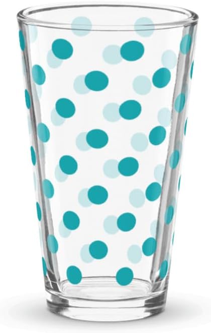 Polka Dots Pint Glass, Polka Dot Pint Glasses, 16oz Printed Pint Glass (6 Pack Teal Polka Dots)