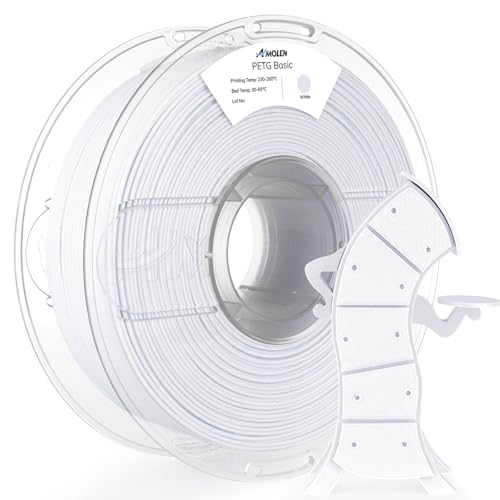 Image of AMOLEN Rapid PETG Basic 3D Printer Filament 1.75mm + /-0.02mm,500mm /s High Speed Strong Toughness White 1KG /2.2lb