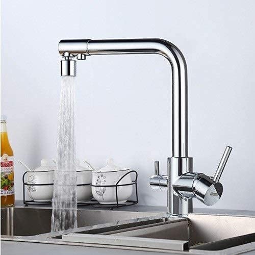 Robinet de cuisine 3 voies eau filtrée mitigeur double poignée en acier inoxydable