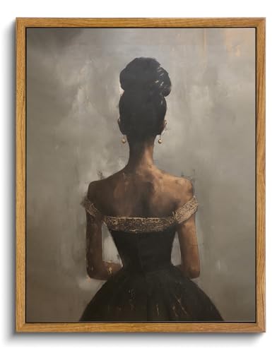 Image of KISSFOX Vintage Framed Wall Art Decor Victorian African American Pictures Paintings Wall Decor Moody Black Girl Canvas Art Prints Modern Farmhouse Black Woman Artwork For Kitchen Living Room Bedroom