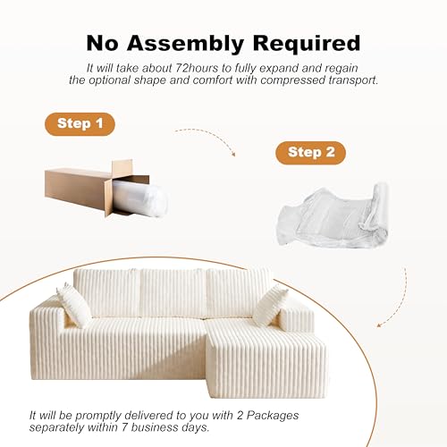 Image of 95 inch Modular Sectional Sofa - Memory Foam Sectional Couches with Deep Seat and Side Pockets,Modular Sofa Couches L-Shape Couch with Chaise, Boneless couches for living room(White, 95 inch+Right Chaise)