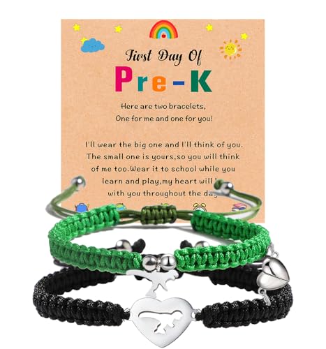 First Day of Kindergarten School Pre K Gifts for Mother Son,Mommy and Me Bracelet Matching Dinosaur Bracelet Set for 2,