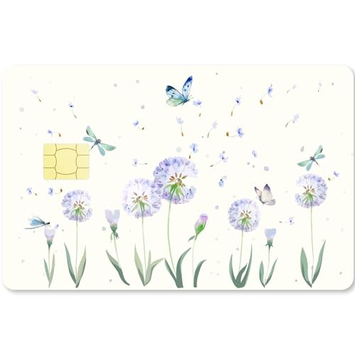 CREATCABIN Etiqueta Piel Tarjeta Diente León,Pieles Tarjetas Débito,Mariposas,Libélula,Cubierta Tarjeta Bancaria,Calcomanías,Sin Burbujas,Delgada para Tarjeta Clave Transporte EBT 186.3x137.3mm
