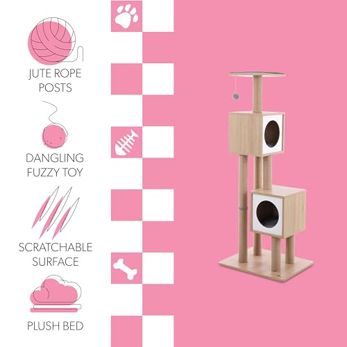 Árbol para gatos minimalista de 3 niveles de yute 56 pulgadas miniatura 4