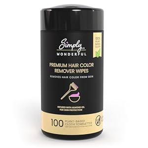 Simply Wonderful Hair Color Remover Wipes for Face & Skin – 100 Count Plant-Based Cloth Towlettes, Non-Irritating Almond Oil Infused for Skin Protection