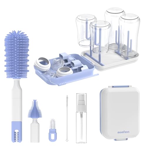 Image of Baby Bottle Brush Set,8 in 1 Magnetic Design Cleaner Bottle Brush Kit with Silicone Brush,Drying Rack for Baby Bottle, Breast Pumps,Nipples - Home&Travel Gift for New Parents