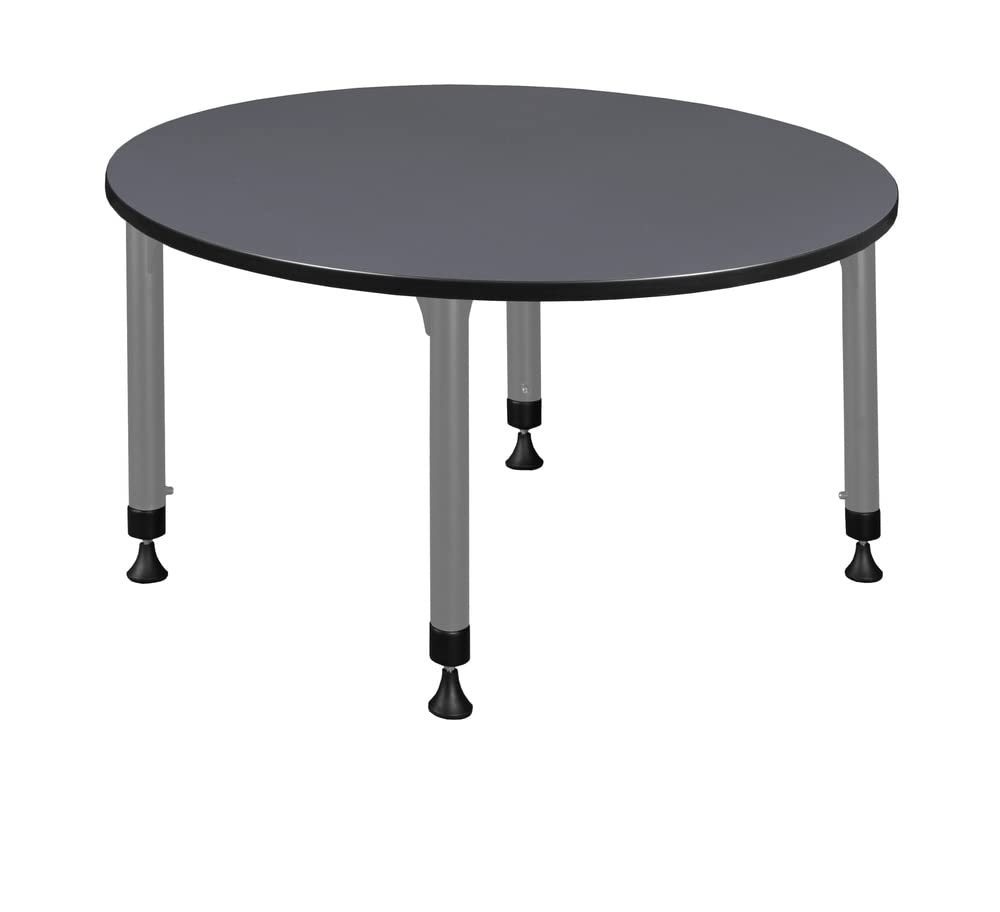 Romig Kee Round Classroom Activity Table & Chairs Height adjustable1, 48 x 48, Chrome|Grey|Navy Blue