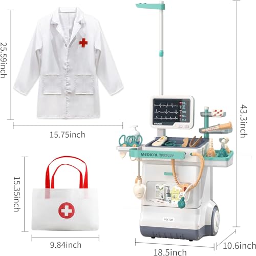 AIQI Medizinisches Spielzeug Set Kinder, 28-teiliges Arztspielset mit Medizinischer Wagen Sound und Lichtfunktionen, Rollenspiel Puzzle Spielzeug Geschenk für Jungen und Mädchen ab DREI Jahren