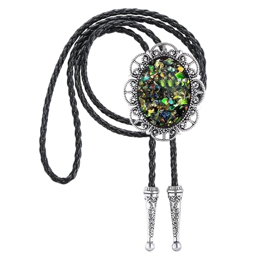 Image of Jeilwiy Bolo Tie for Men Real Stone Westwern Cowboy Ties Silver Bolos Women Leather Necktie Gift for Birthday Christmas