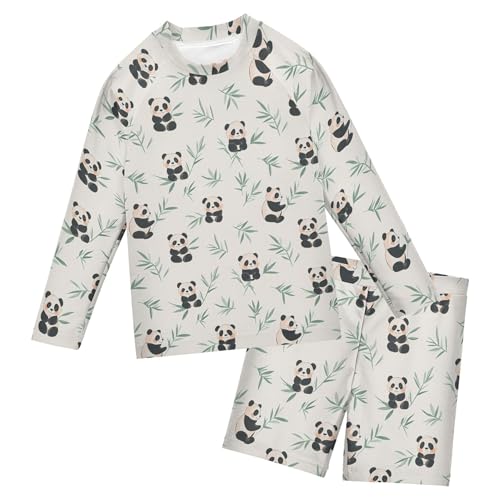 Cute Panda Boys Rash Guard Swimsuits Set for Boys Long Sleeve Swim Shirts Bathing Suits with Trunks B0404207
