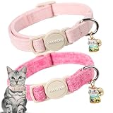 Cat Collar,2 Pack Pink Cat Collars Breakaway with Bell, DOGWONG Safety Buckle Cat Collar for Girl Boy Cats and Small Dogs，Adjustable 7-12 Inch,Pet Supplies Accessories