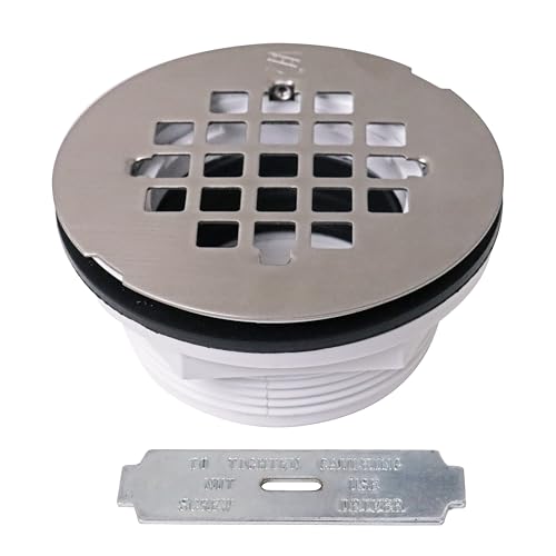 Image of Westbrass A206P-20 2 inch No-Caulk PVC Compression Shower Drain with 4-1 /4 inch Round Grid Cover, Stainless Steel