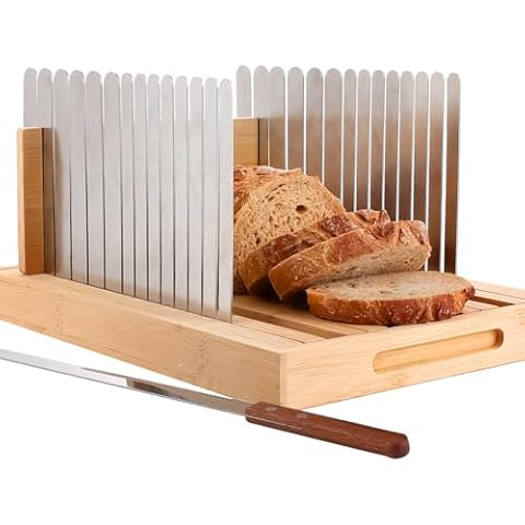 Bread Slicer, Stainless Steel Bread Slicer for Homemade Bread with Bread Knife, Adjustable Foldable Bread Slicing Guide Cover