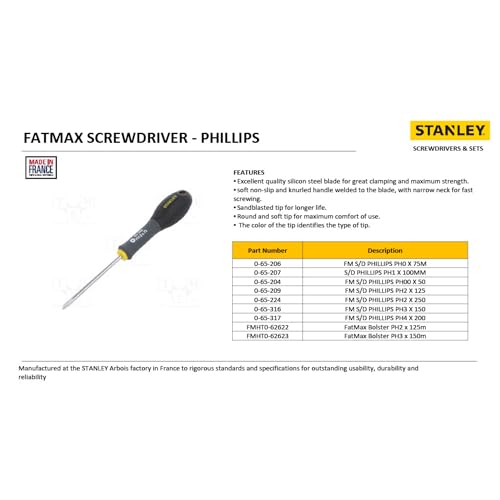 Image of STANLEY 0-65-209 FATMAX SCREWDRIVER PHILLIPS PH2 X 125MM