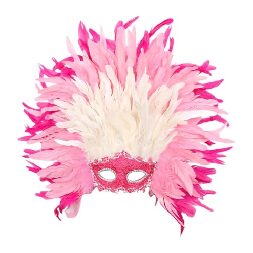 Hailong Ming Feather Headdress Cosplay Fashion Masquerade Fancy Dress for Party Halloween Stage Performance Festival Thanksgiving, Pink White