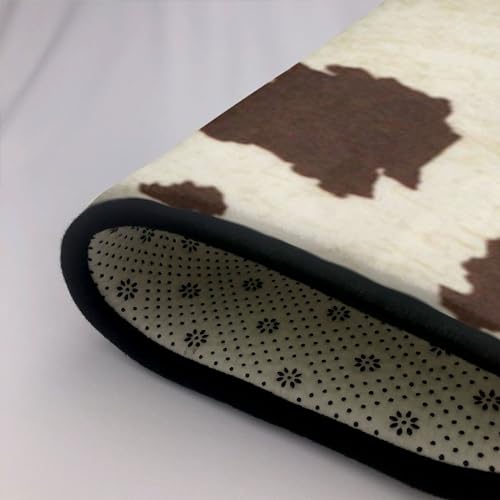 Tapis imprimé fourrure de vache en peluche douce lavable grand format
