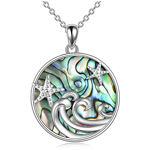 CRMAD Ocean Beach Necklace for Women Sterling Silver Starfish Wave Ocean Jewelry Gifts (abalone) Cover