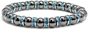 Accents Kingdom Magnetic Bracelet Women's Tuchi Simulated Pearl Hematite Magnetic Therapy Bracelet with Simulated Aquamarine Crystal, 7.5"