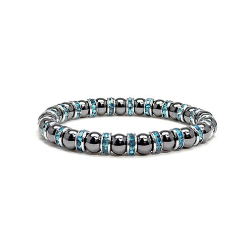 Accents Kingdom Magnetic Bracelet Women's Tuchi Simulated Pearl Hematite Magnetic Therapy Bracelet With Simulated Aquamarine Crystal, 7.5" #TOP22
