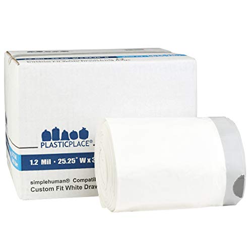 Plasticplace Custom Fit Trash Bags simplehuman (x) Code Q Compatible (200 Count) White Drawstring Garbage Liners 13-17 Gallon