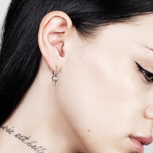 HZMAN Tooth Dangle Drop Earring for Men Women Retro Stainless Steel Small Lightweight Hinged Huggie Hoop Earring Jewelry Gift3