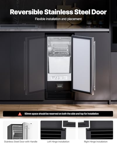 Image of VEVOR Under Counter Ice Maker Machine, 50 Lbs /Day Stainless Steel Built-in Ice Maker with Built in Drain Pump, Reversible Door, 22Lbs Storage, Freestanding Ice Makers for Commercial Home Kitchen
