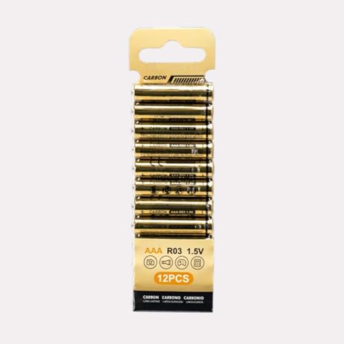 Pilas R03 (AAA) de Carbono-Zinc, 1,5 V, Pack de 12, Ideales para Dispositivos electrónicos y Juguetes.