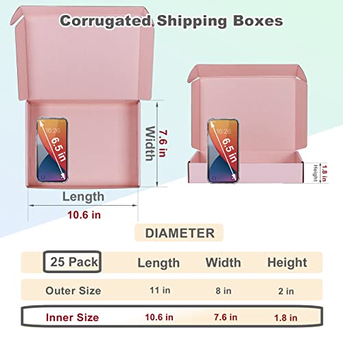 Mebrudy 11X8X2 Inches Shipping Boxes Pack Of 25, Pink Corrugated Cardboard Box For Mailing Packing Literature Mailer #TOP1