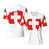 DUWAA Schweizer Flagge Karte Herren Athletic Football Trikot Atmungsaktive Schnell Trocknende Sportbekleidung für Frühlingstraining Spiele, Schwarz, XL