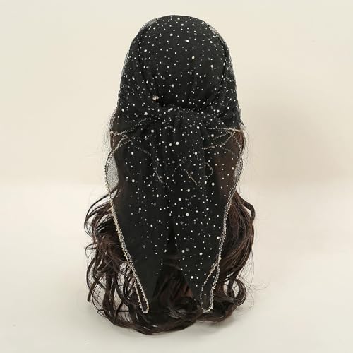 Women's Glitter Decor Head Scarf 31.5” Rhinestone Sparkle Sequin Square Hair Wrap Scarves Summer Fashion Mesh Bandana (Beige,80 * 80cm)4