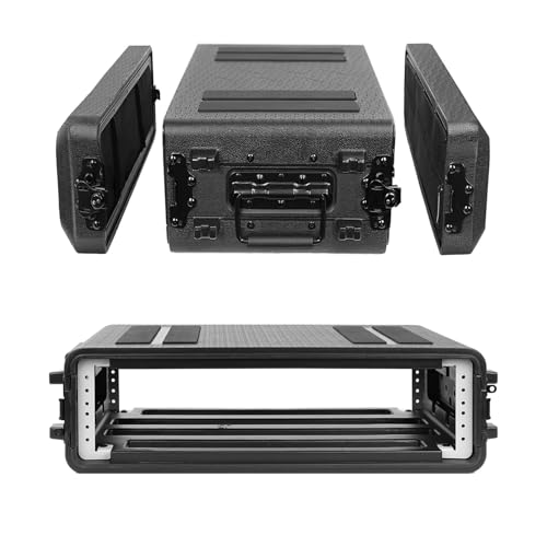 HOHIYO Rack Case 19" 2U Rack Case Shallow 11" Depth Durable HDPE Watertight Dust-Proof Shock Mount Racks with Microphone Compartments