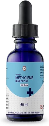 Azul de metileno 1% Plus - Botella cuentagotas de vidrio de 2.0 fl oz  Líquido de cloruro de metiltioninio de grado USP  para la función cerebral y
