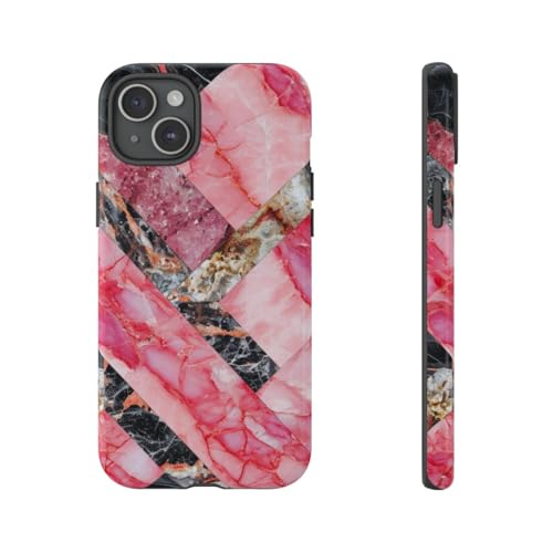 Coque iPhone 15 Plus marbre rose/noir - Idéale pour le quotidien et les soirées