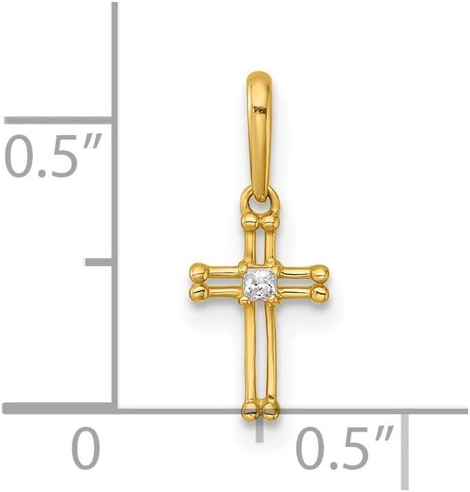 JewelryWeb 6.5mm 14k Solid Yellow Gold Polished and Beaded Cubic Zirconia Open Religious Faith Cross Pendant Necklace Pendant for Women - Image 2