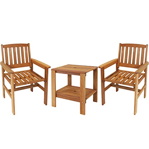 Sunnydaze Meranti Wood 3-Piece Outdoor Patio Conversation Set - 2 Chairs And 1 Table - Teak Oil Finish #TOP20