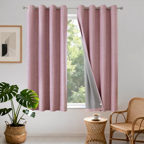 Joydeco 100% Rideau Occultant Thermique Isolant Anti Froid et Chaleur 106x158cm 2 Pièces, Rideaux Opaques Effet Lin à Oeillets Anti UV Anti Bruit, Decoration...