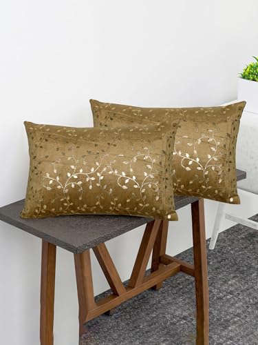 Image of RD TREND Velvet Rectangular 12x18 Inches Cushion Covers Set of 2 | Throw Pillow Covers for Sofa, Bed & Living Room | Perfect for Home Decor Golden Brown