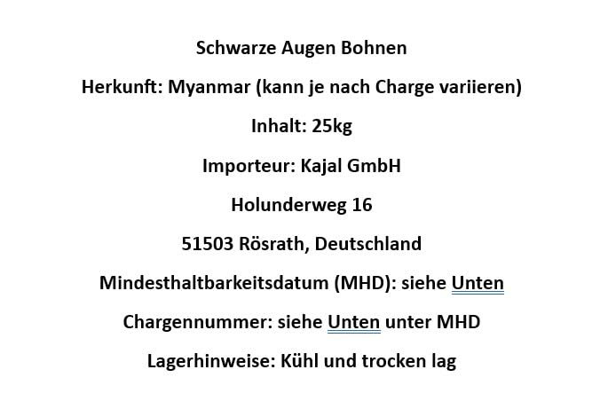 Kajal Black Eye Beans, Schwarze Augenbohnen, 25kg