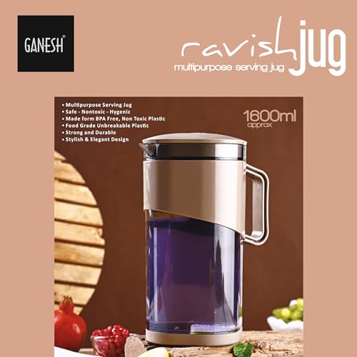 GANESH Plastic Ravish Jug with Lid to Serve Ice Tea, Juice, Cocktail, Mocktail, Beverages, for Dining Table-Color May Vary,1600 ml (Image - 6)
