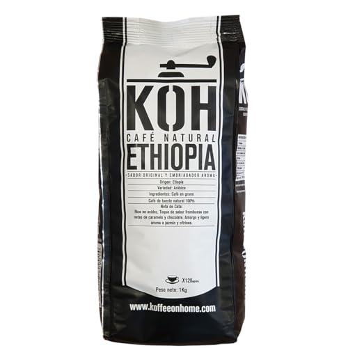 KoffeeONHOME Café en Grano, 100% Arábica, Etiopía, Tueste Natural - 1 kg