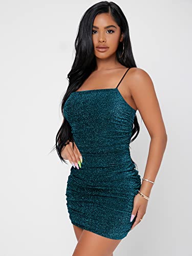 Image of Floerns Women's Glitter Sleeveless Ruched Party Clubwear Bodycon Mini Dress