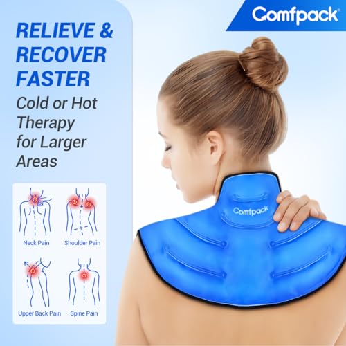 Comfpack Ice Pack for Neck and Shoulder Pain Relief, Neck Ice Pack Wrap Gel Reusable Hot Cold Compress Therapy Upper Back Large Ice Pack for Injuries, Swelling, Cervical Surgery, Sprain
