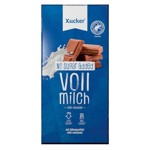 Xucker Vollmilch-Schokolade mit Xylit Zuckerersatz - 1x Vollmilch Schokolade ohne zugesetzten Zucker (38% Kakao) Schokoladentafel mit Xylitol gesüßt (80g)