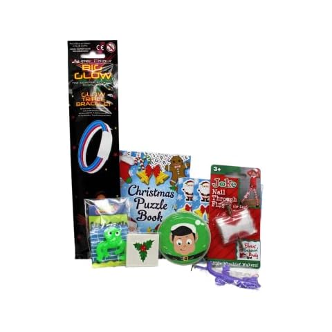 Kooky Kids - Stocking Fillers / Christmas Eve Box - x2 Sticker, x1 Puzzle Book, x1 Putty Slime, x1 Stretchies Lizard, x1 Sticky Creature, x1 Elves Behaving Badly Joke, Glow Triple Bracelet,Fun Tattoos Cover
