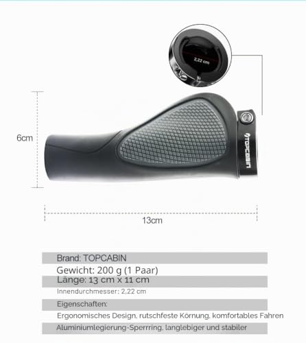 TOPCABIN Fahrradgriffe, ergonomisches Design, breite Haltung, Gummi-Fahrradlenkergriffe mit Aluminium-Lenkergriffen für Mountainbike… – Ansicht 2