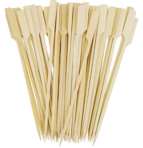 Image of Deera 8 Inch Wooden Paddle Skewers - Flat Gun Stick Design for BBQ, Appetizers, Grilling, Catering, Serving & Events - Pack of 100