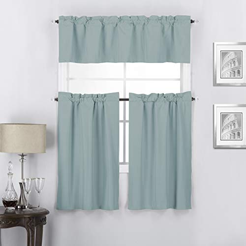 Interior Trends Twilight - Juego de 3 cortinas de ventana y cenefa con aislamiento 100 % opaco, con bolsillo para barra de cocina, juego de 36 pulgadas, color azul pizarra