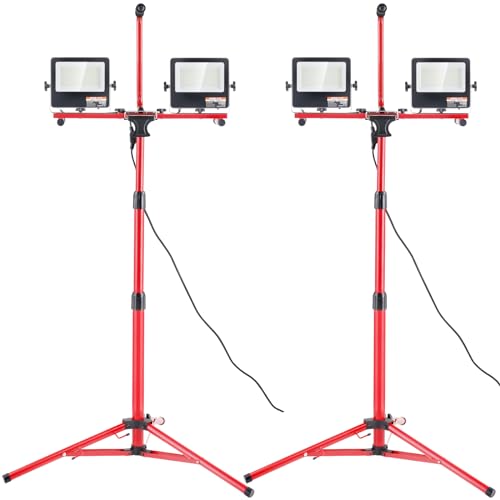 VEVOR LED Work Light with Stand, 2PCS 10000 Lumen Dual-head LED Work Light with 27.6"-68.1" Adjustable and Foldable Tripod Stand, IP65 Waterproofed LED Tripod Work Light, with 5000 K Color Temperature by VEVOR - Used condition - US$64.51