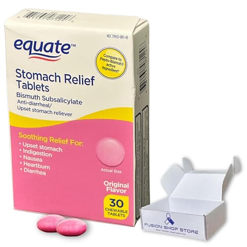 Bismuth Subsalicylate- Stomach Relief chewable Tablets 262mg 30 Tablets (1 Pack), Boxed by Fusion Shop Store