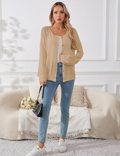 Image of Libsorge Womens Oversized Lightweight Sheer Button Cardigan Spring 2025 Trendy Solid Ribbed Knit Long Sleeve Thin Sweater